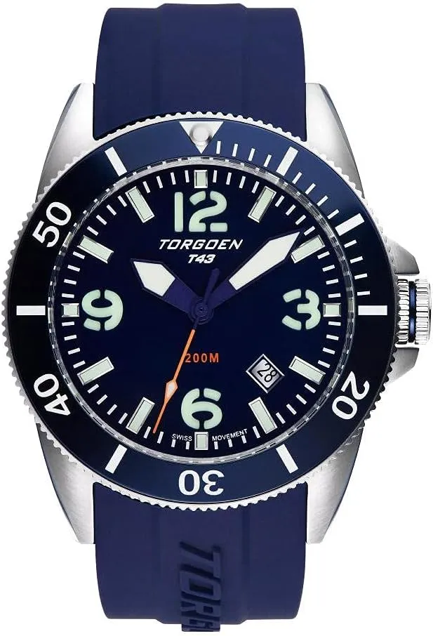 Torgoen T43 Diver Watch for Men, Swiss Quartz, Sapphire Crystal with Silicone Strap