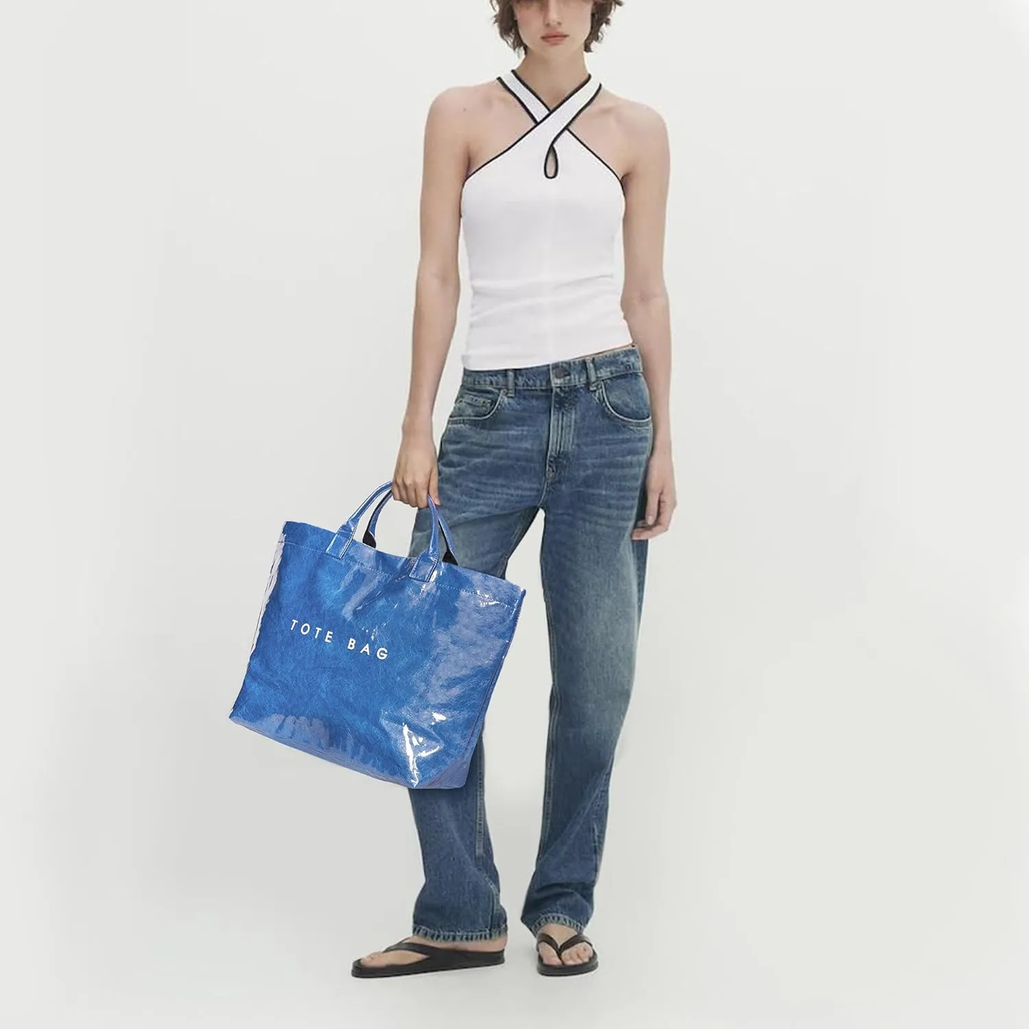 Tote Bag for Women Large PVC Tote Bag Plastic Handbag Letters Print Handbag Clear Hobo Bag