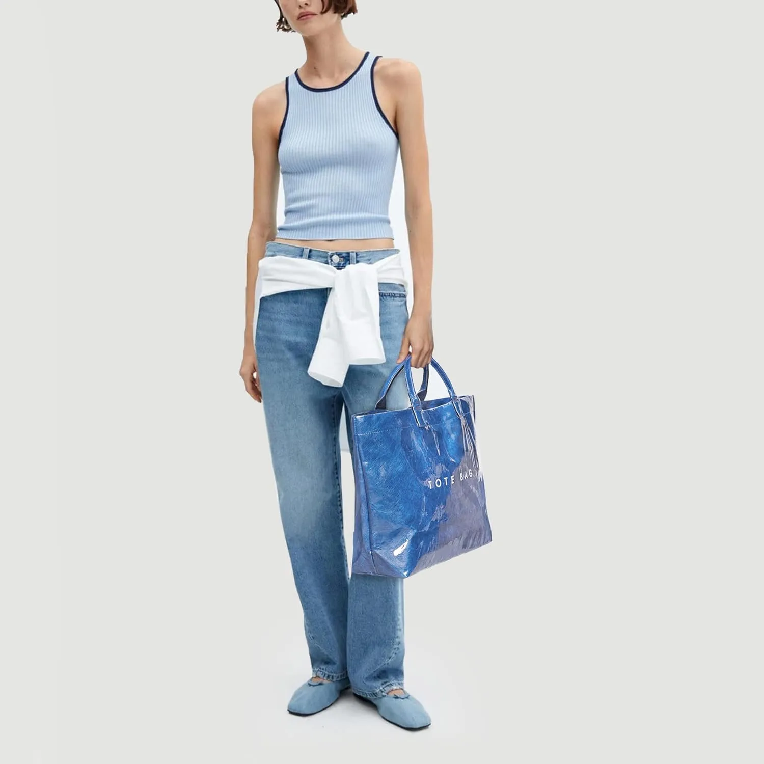 Tote Bag for Women Large PVC Tote Bag Plastic Handbag Letters Print Handbag Clear Hobo Bag