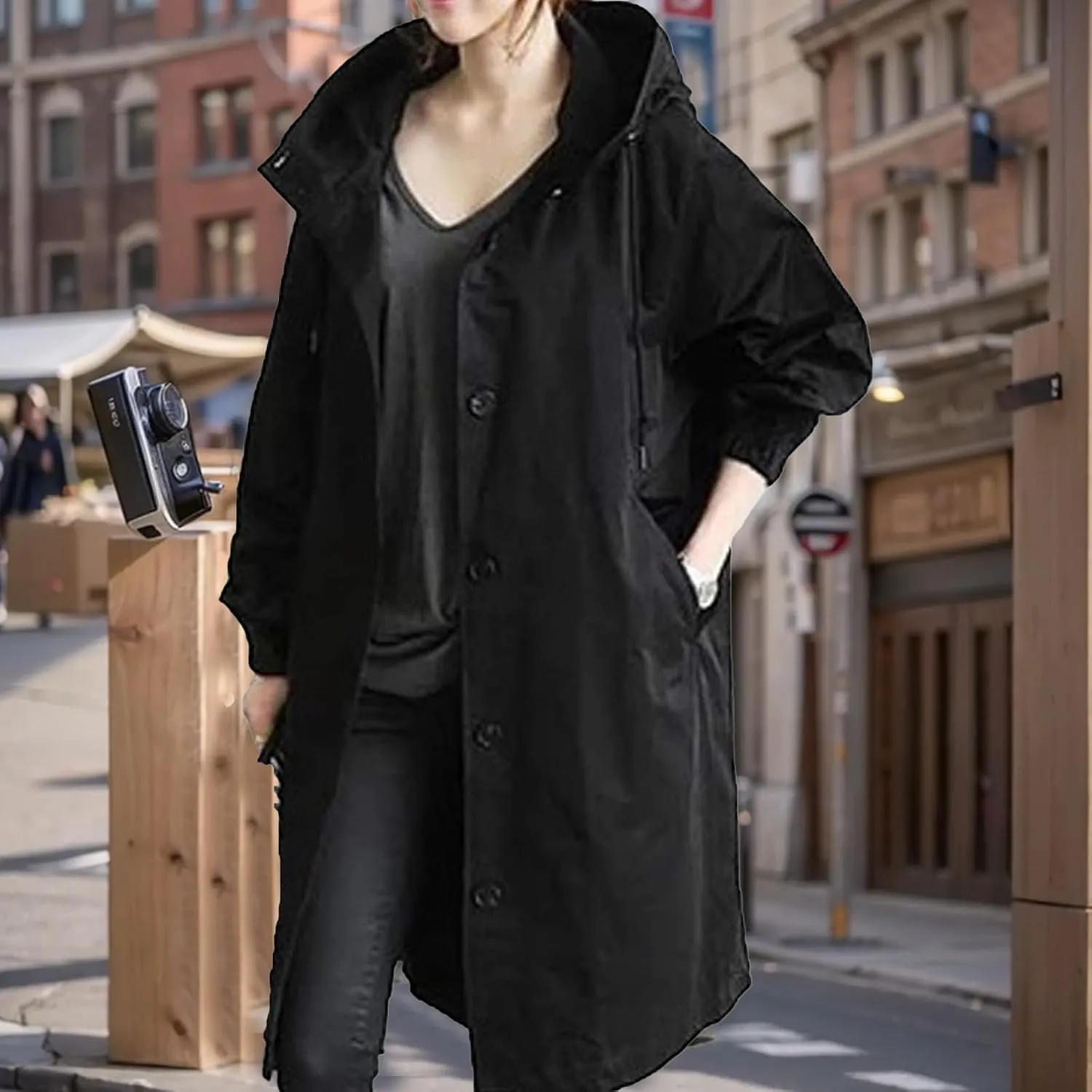 Trench Coat for Women 2024 Rain Jacket Loose Winter Hooded Oversized Elegant Windbreaker Comfortable Coat Fall Outwear