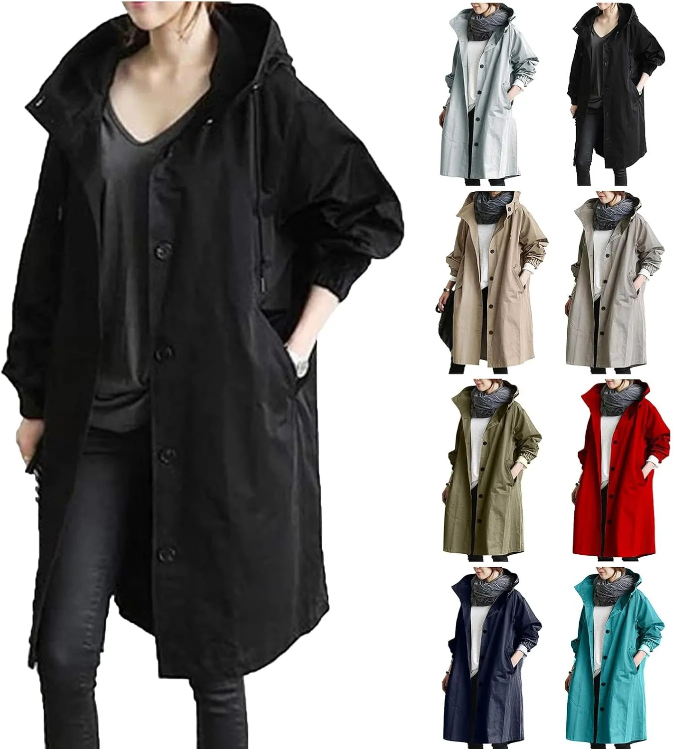 Trench Coat for Women 2024 Rain Jacket Loose Winter Hooded Oversized Elegant Windbreaker Comfortable Coat Fall Outwear