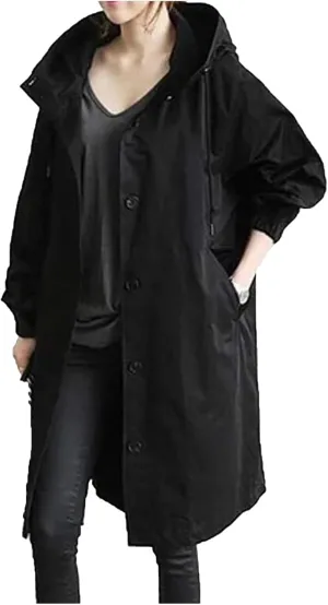 Trench Coat for Women 2024 Rain Jacket Loose Winter Hooded Oversized Elegant Windbreaker Comfortable Coat Fall Outwear