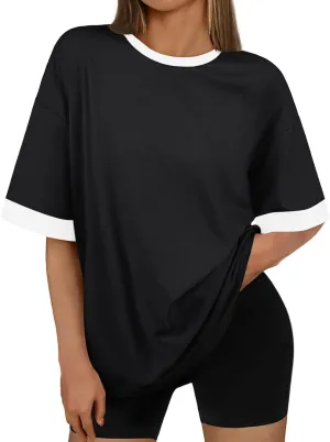 Trendy Queen Oversized Tshirts for Women Plus Size Summer Tops 2025 Workout Short Sleeve Shirts Color Block Tees