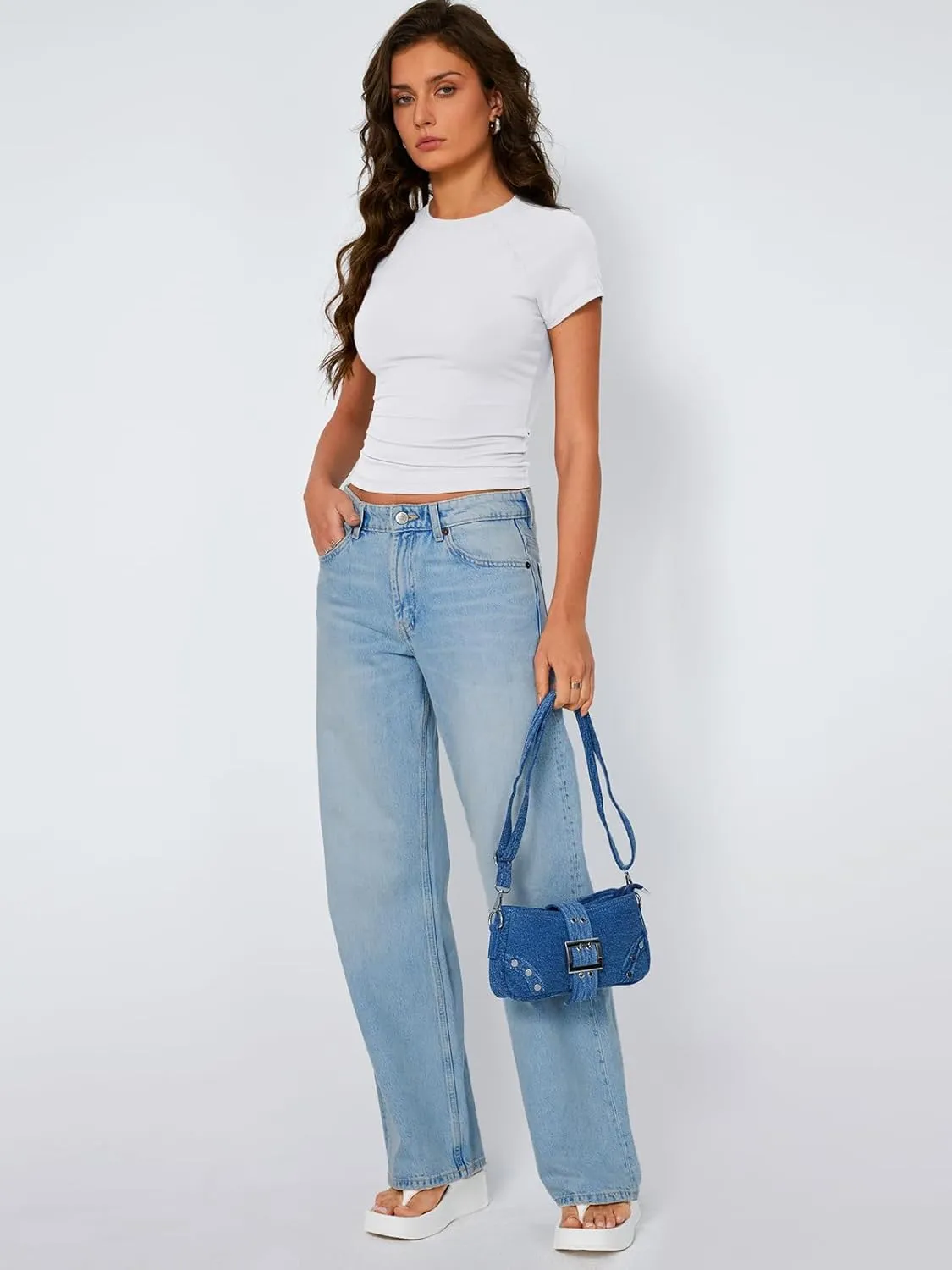 Trendy Queen Womens Short Sleeve Shirts Summer 2025 Raglan T Shirts Basic Tees Crewneck Crop Tops Slim Fit Y2K Clothes