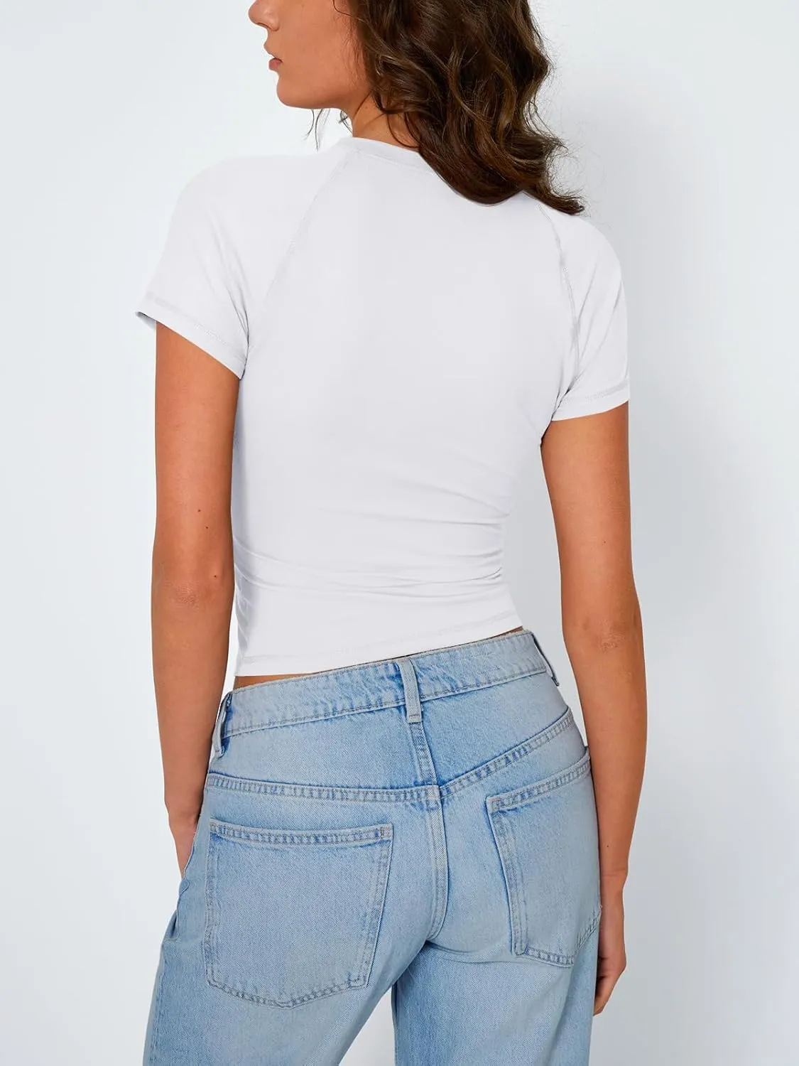Trendy Queen Womens Short Sleeve Shirts Summer 2025 Raglan T Shirts Basic Tees Crewneck Crop Tops Slim Fit Y2K Clothes