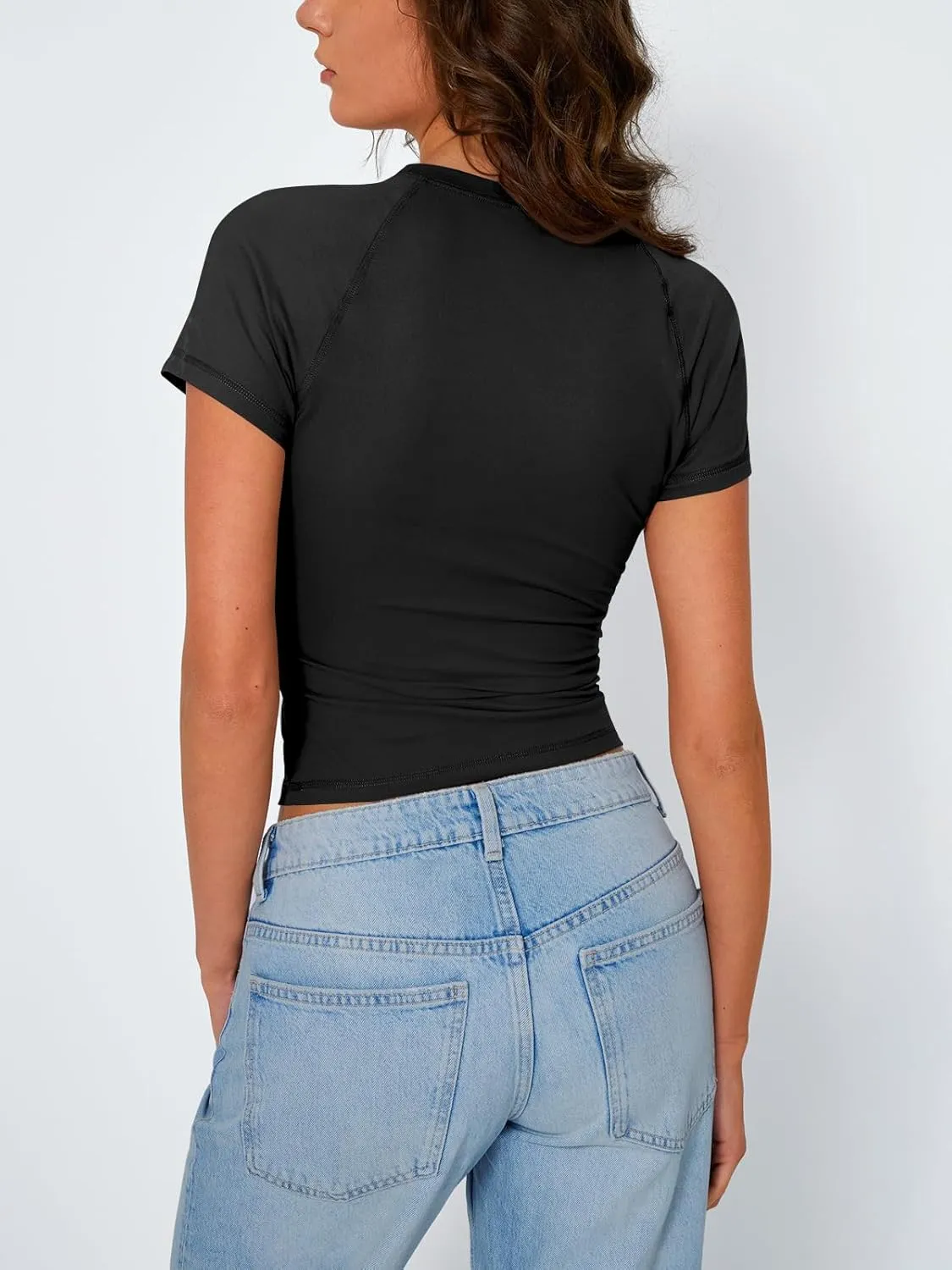 Trendy Queen Womens Short Sleeve Shirts Summer 2025 Raglan T Shirts Basic Tees Crewneck Crop Tops Slim Fit Y2K Clothes