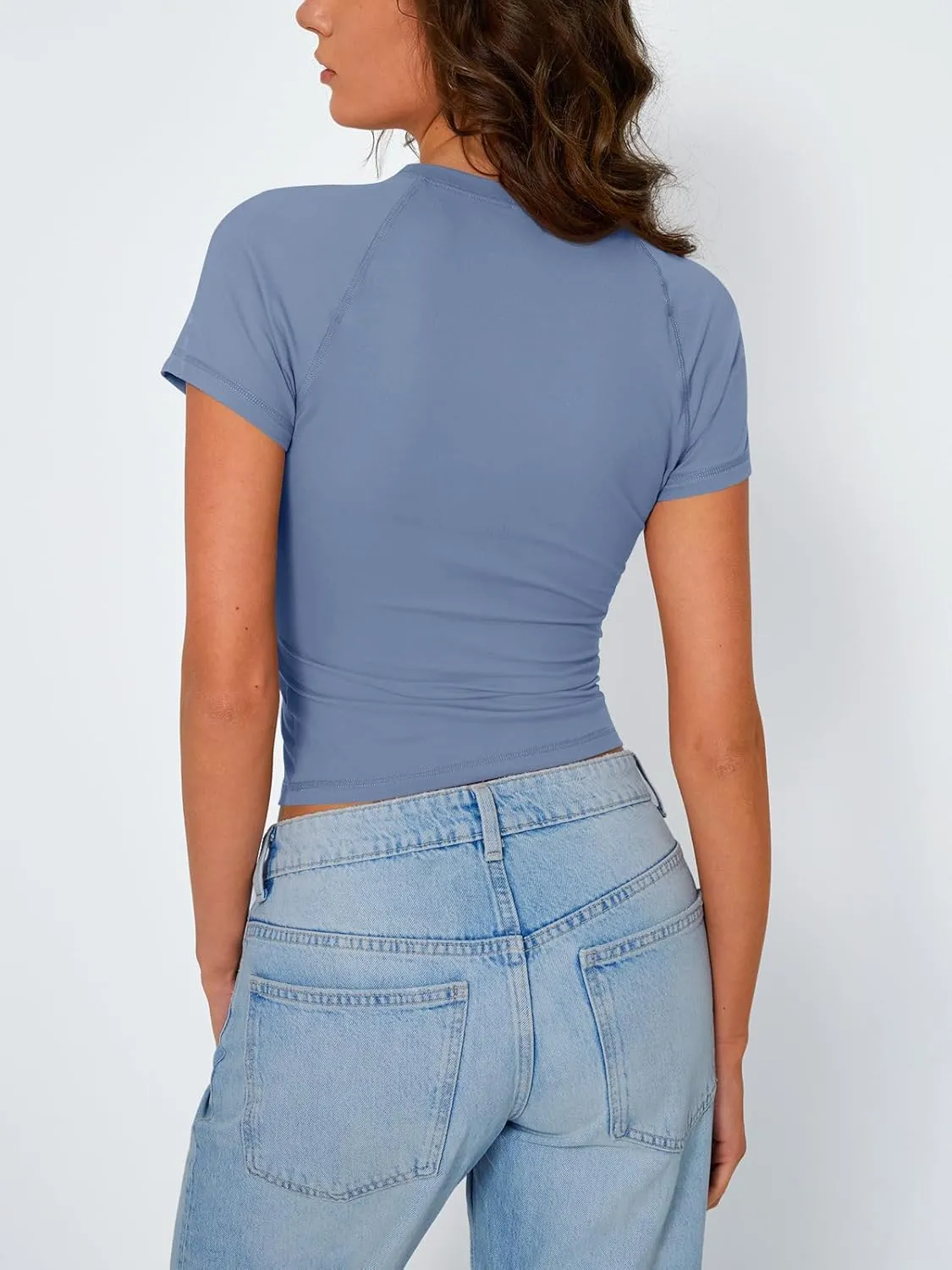 Trendy Queen Womens Short Sleeve Shirts Summer 2025 Raglan T Shirts Basic Tees Crewneck Crop Tops Slim Fit Y2K Clothes
