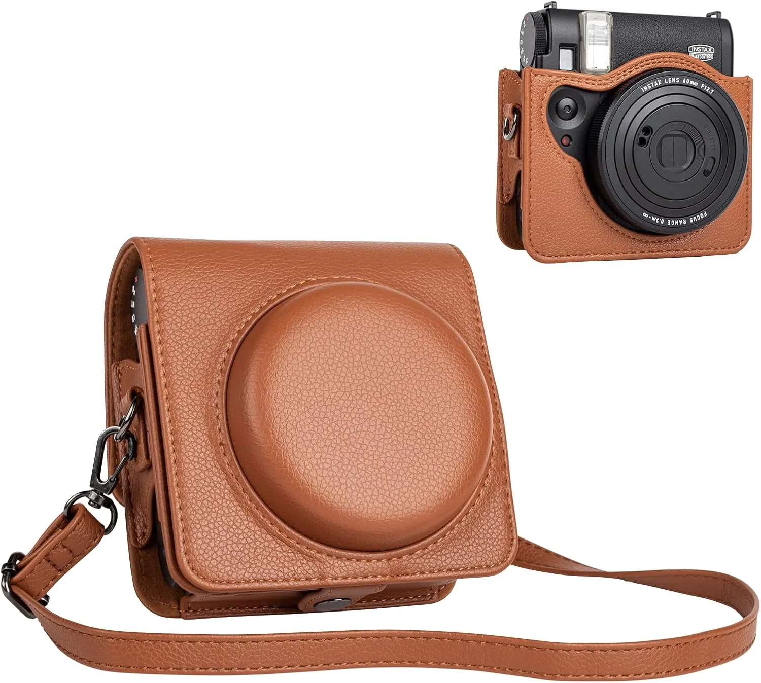 Upgraded Leather Case Compatible with Fujifilm Instax Mini 99 Instant Camera, Instax Mini 99 Case Integrated Protective Cover with Shoulder Strap - Brown