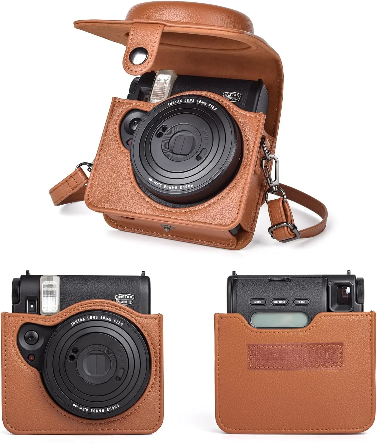 Upgraded Leather Case Compatible with Fujifilm Instax Mini 99 Instant Camera, Instax Mini 99 Case Integrated Protective Cover with Shoulder Strap - Brown