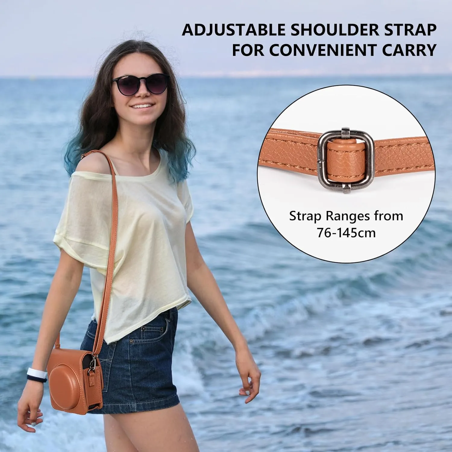 Upgraded Leather Case Compatible with Fujifilm Instax Mini 99 Instant Camera, Instax Mini 99 Case Integrated Protective Cover with Shoulder Strap - Brown