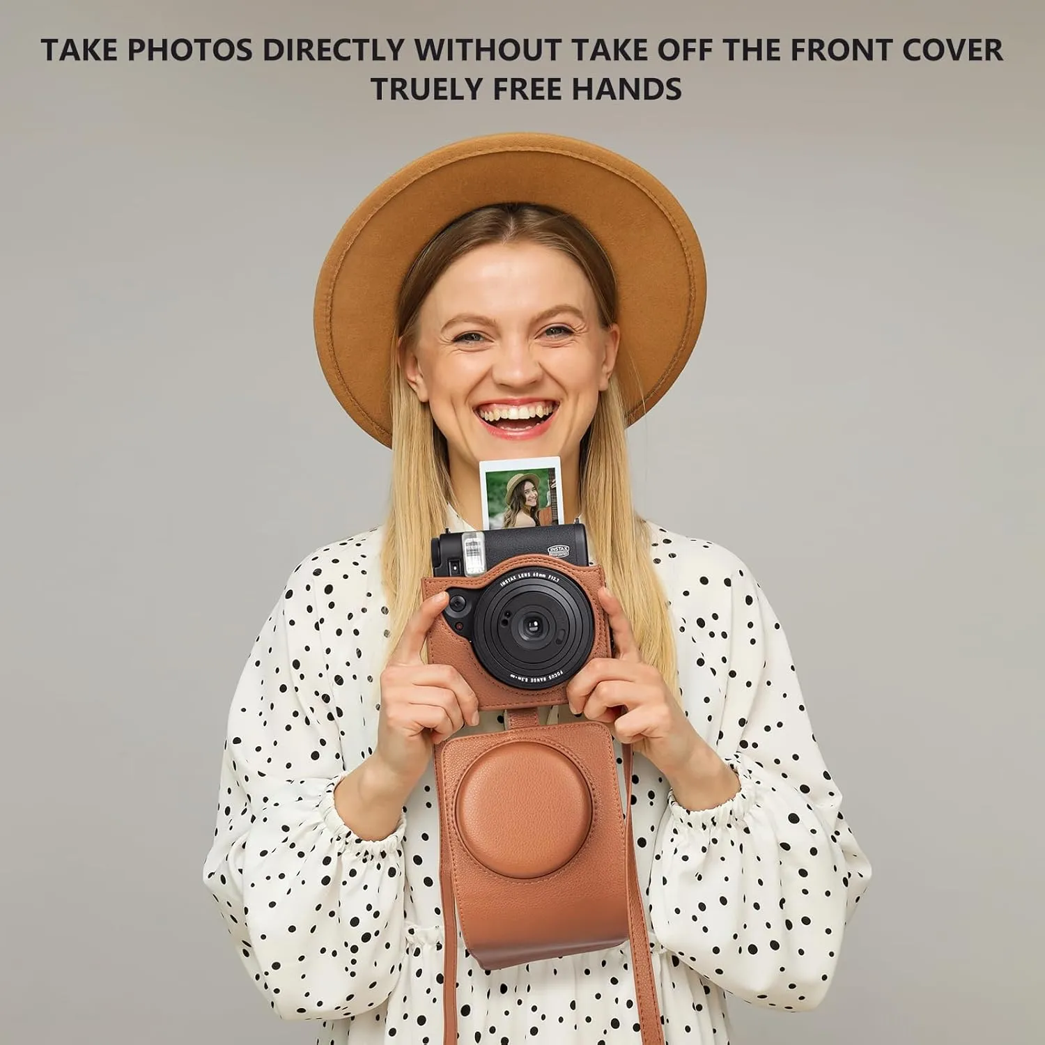 Upgraded Leather Case Compatible with Fujifilm Instax Mini 99 Instant Camera, Instax Mini 99 Case Integrated Protective Cover with Shoulder Strap - Brown