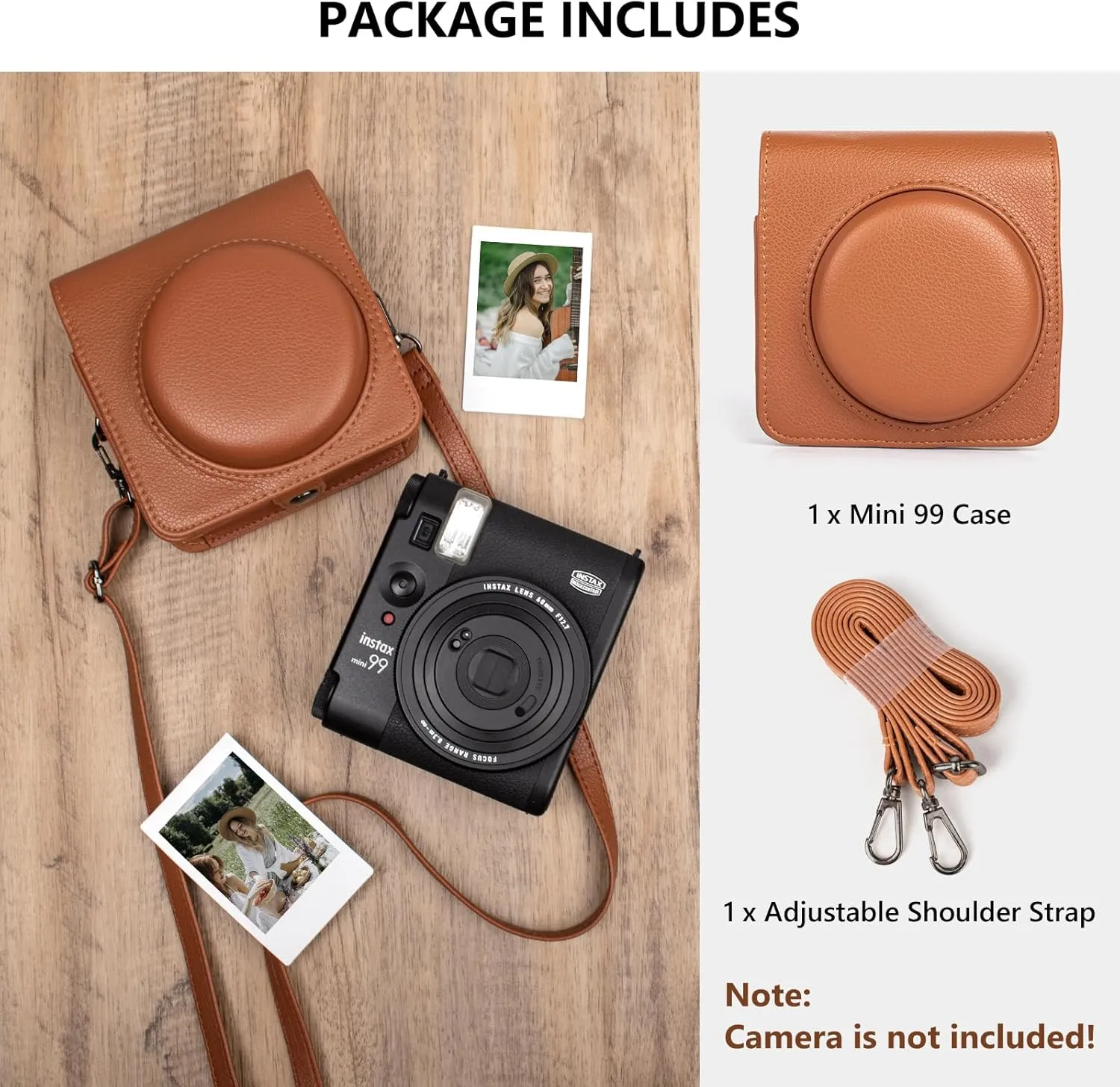 Upgraded Leather Case Compatible with Fujifilm Instax Mini 99 Instant Camera, Instax Mini 99 Case Integrated Protective Cover with Shoulder Strap - Brown