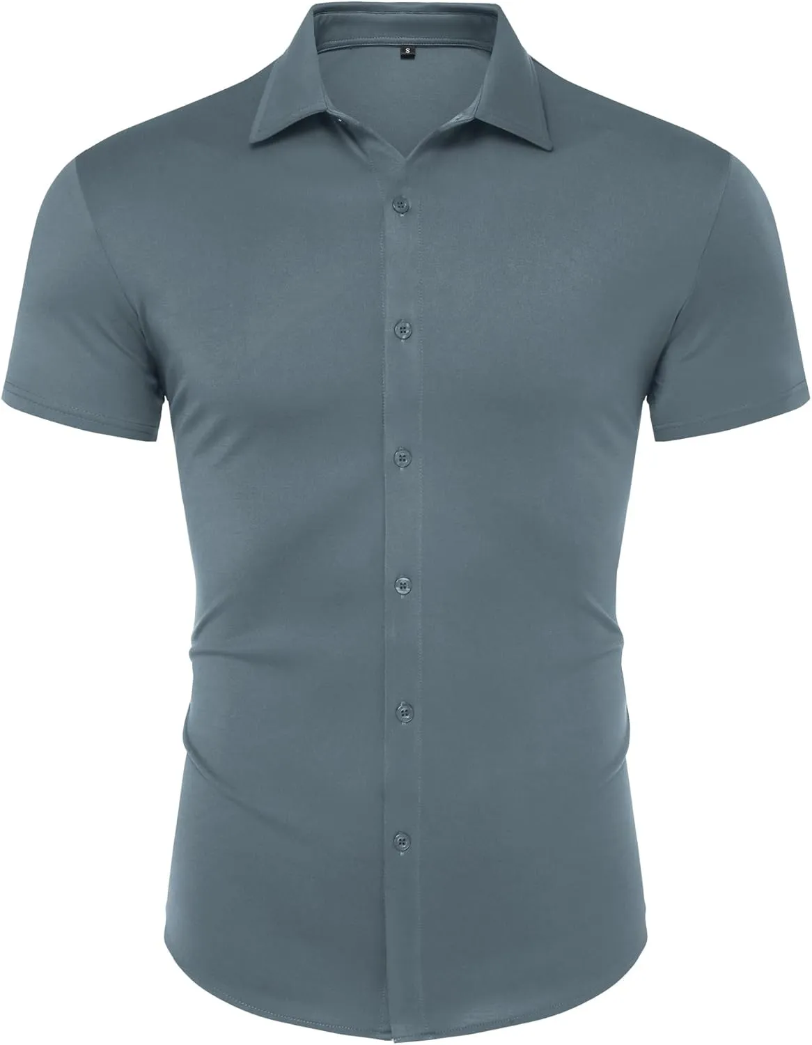 URRU Men's Muscle Dress Shirts Slim Fit Stretch Wrinkle Free Short Sleeve Casual Button Down Shirts