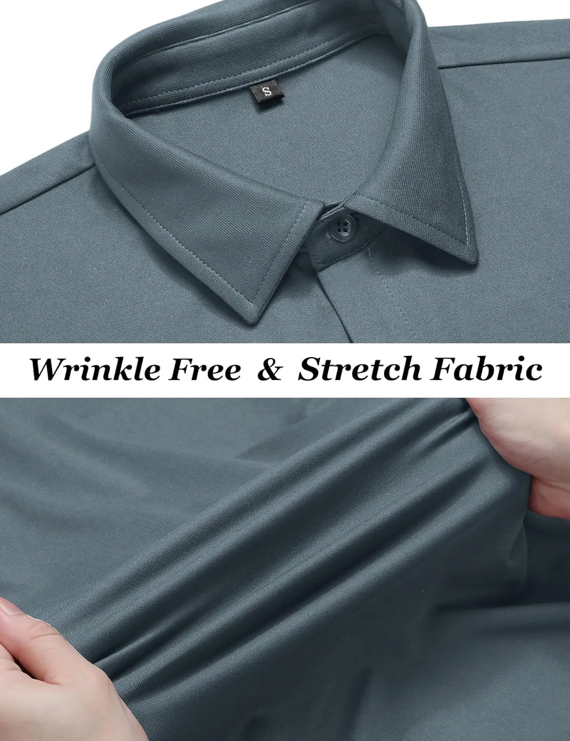 URRU Men's Muscle Dress Shirts Slim Fit Stretch Wrinkle Free Short Sleeve Casual Button Down Shirts