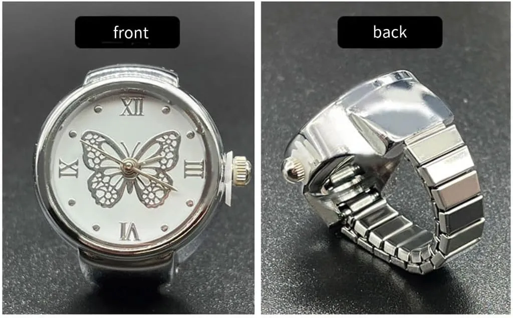 Vintage Punk Finger Watch Elastic Strap Alloy Watches Couple Rings Jewelry Clock Retro Roman Watch Rings Women Men