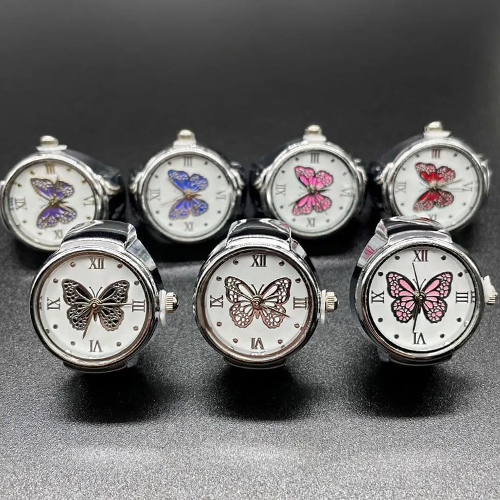 Vintage Punk Finger Watch Elastic Strap Alloy Watches Couple Rings Jewelry Clock Retro Roman Watch Rings Women Men