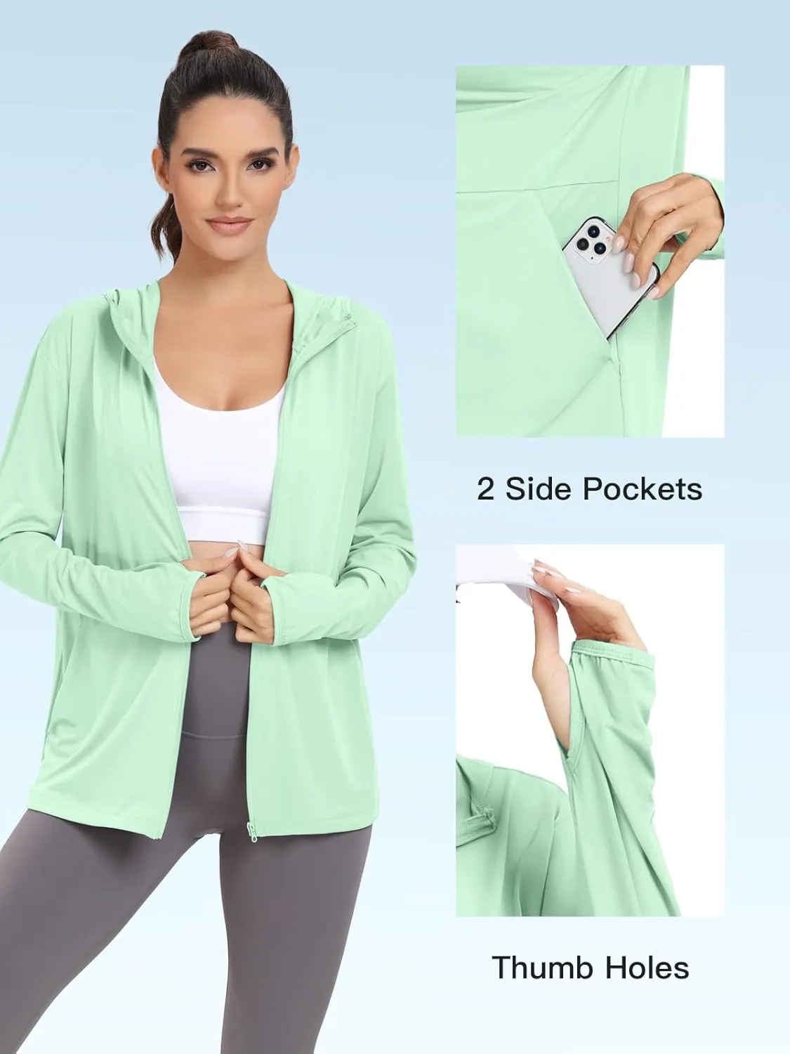 VUTRU Women's UPF 50  Sun Protection Hoodie Jacket Lightweight Long Sleeve Sun Shirt UV Hoodie with Pocket