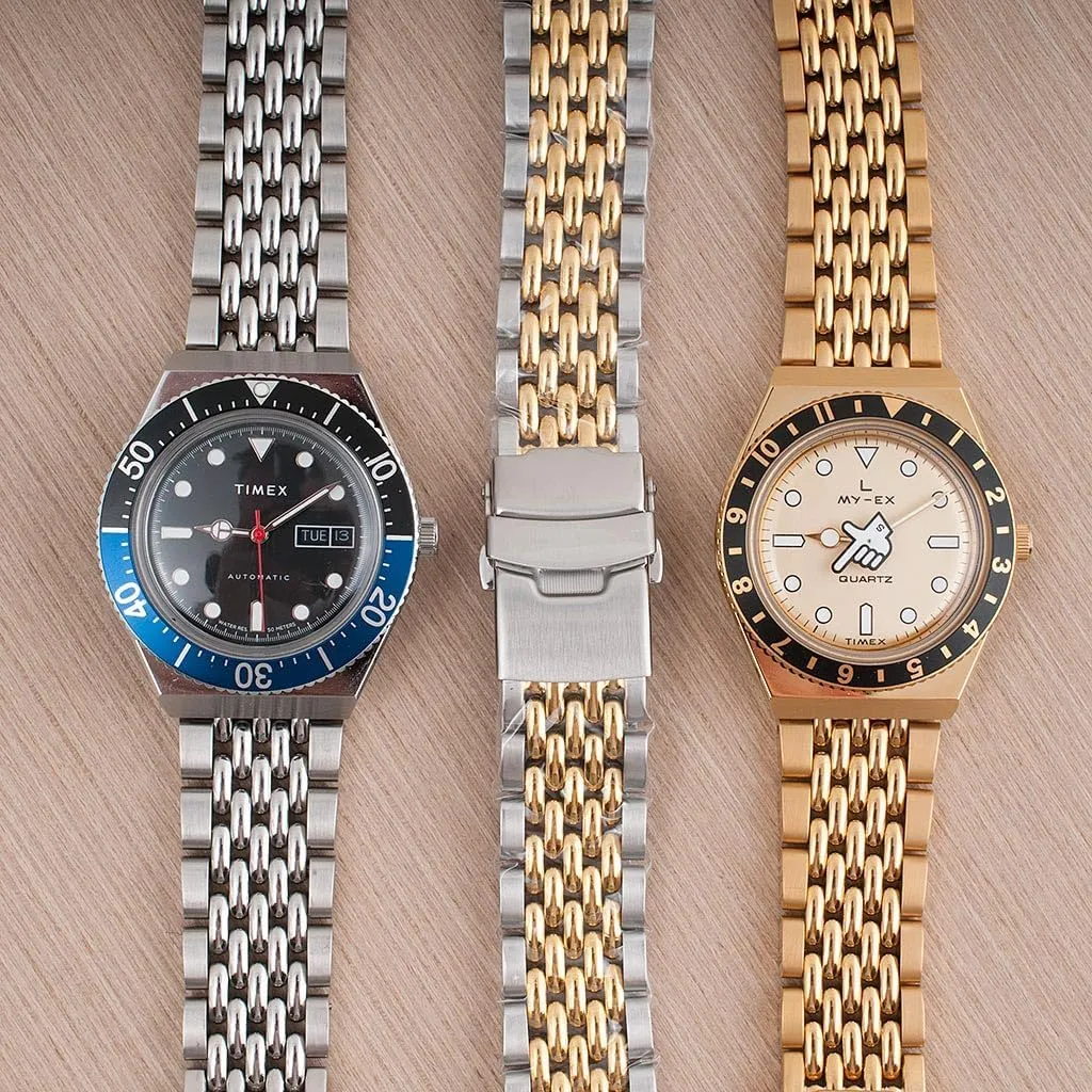 Watch Bracelet for Q Timex Band Replacement fits 36mm, 38mm, 40mm, M79, GMT, Chronograph - TQ18 Quick Release Beads of Rice Bracelet Strap - Stainless Steel Vintage BOR 18mm