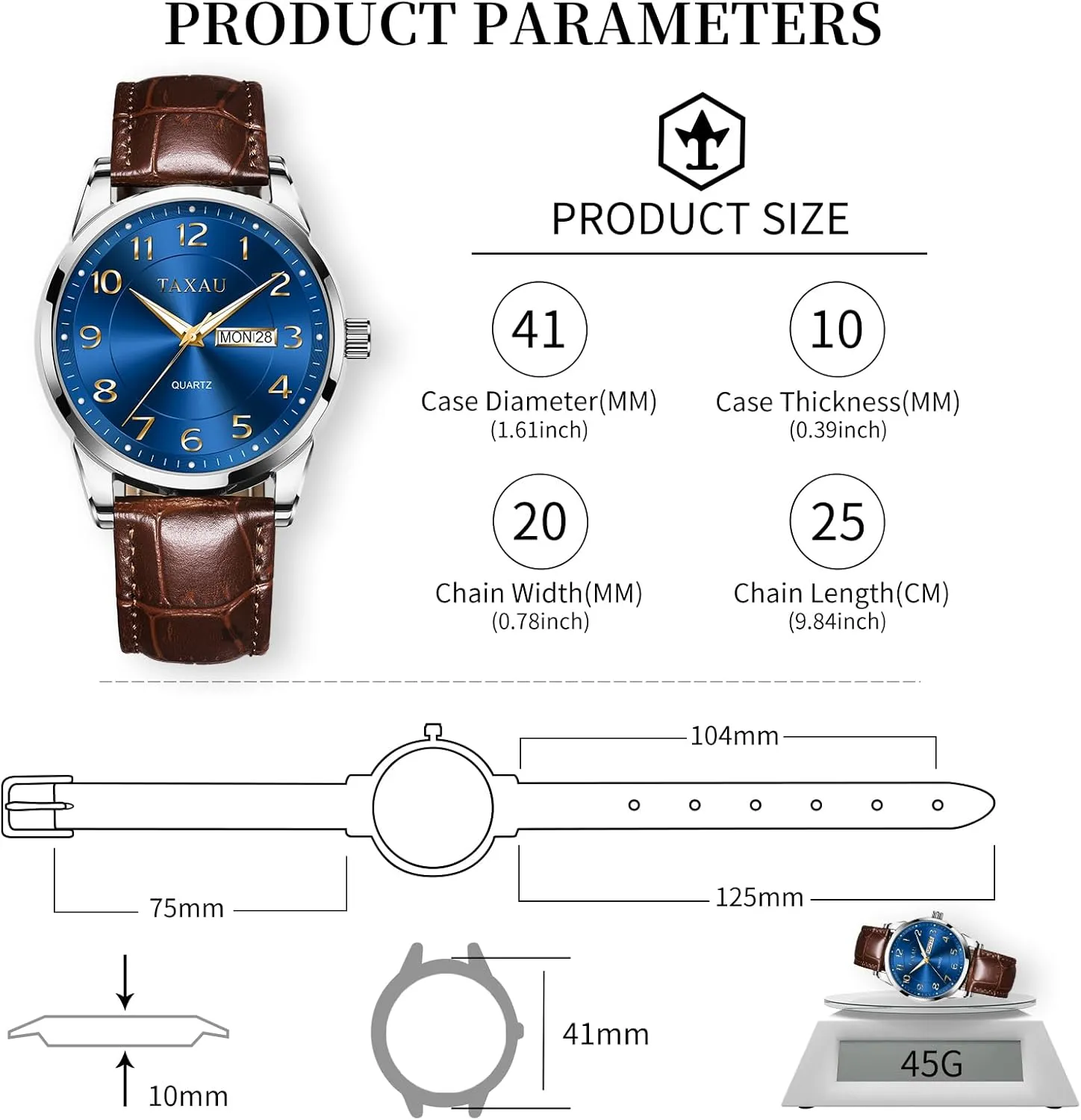 Watch Men,Big Face Watch for Men,Leather Band Wrist Man Watches,Classic Date Day Watches Mens Analog Waterproof Relojes para Hombres Blue/Gray/White/Black Dial
