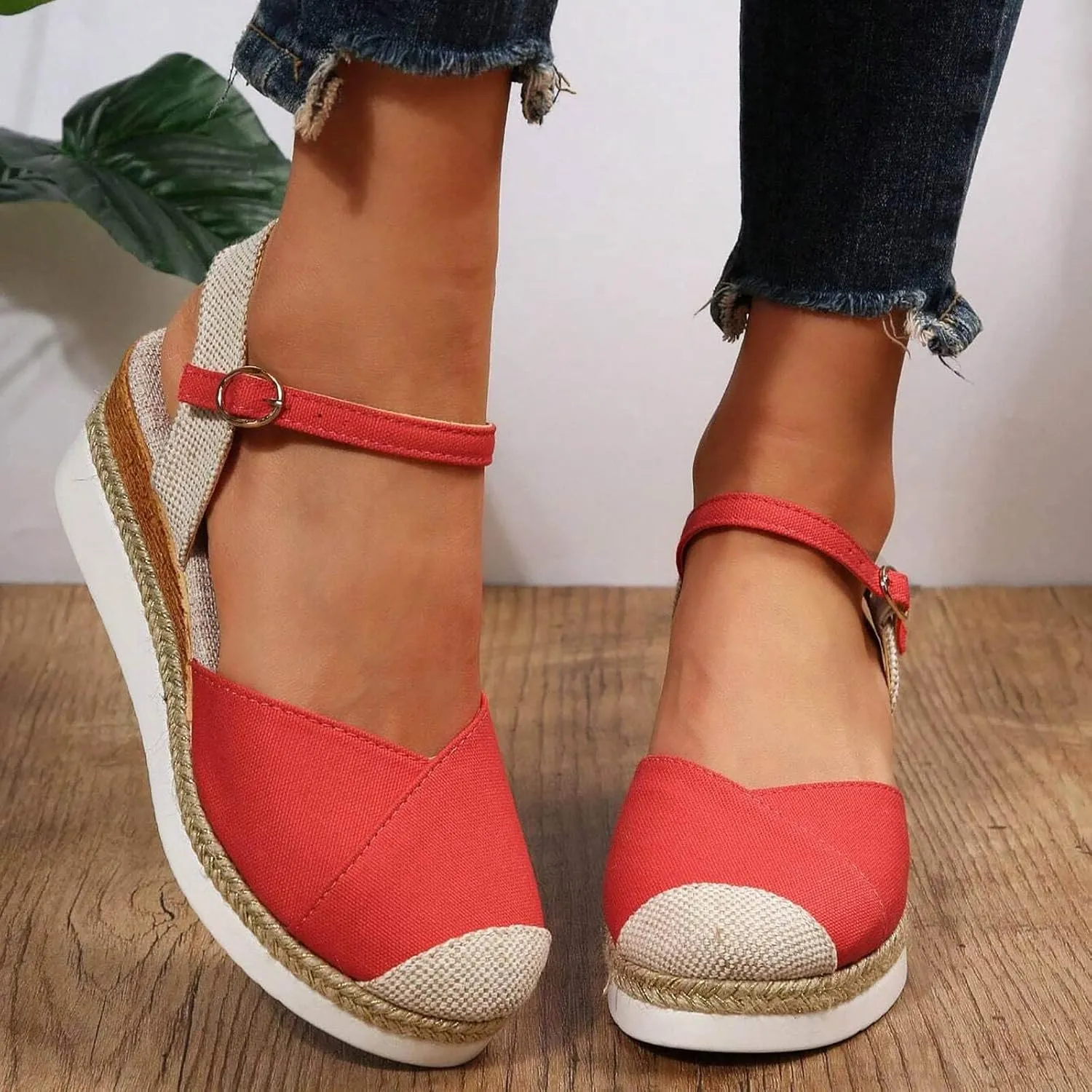 Wedge Sandals for Women Orthopedic Platform Summer Comfy Flat Open Toe Ankle Strap Strappy Fashion Outdoor Shoes