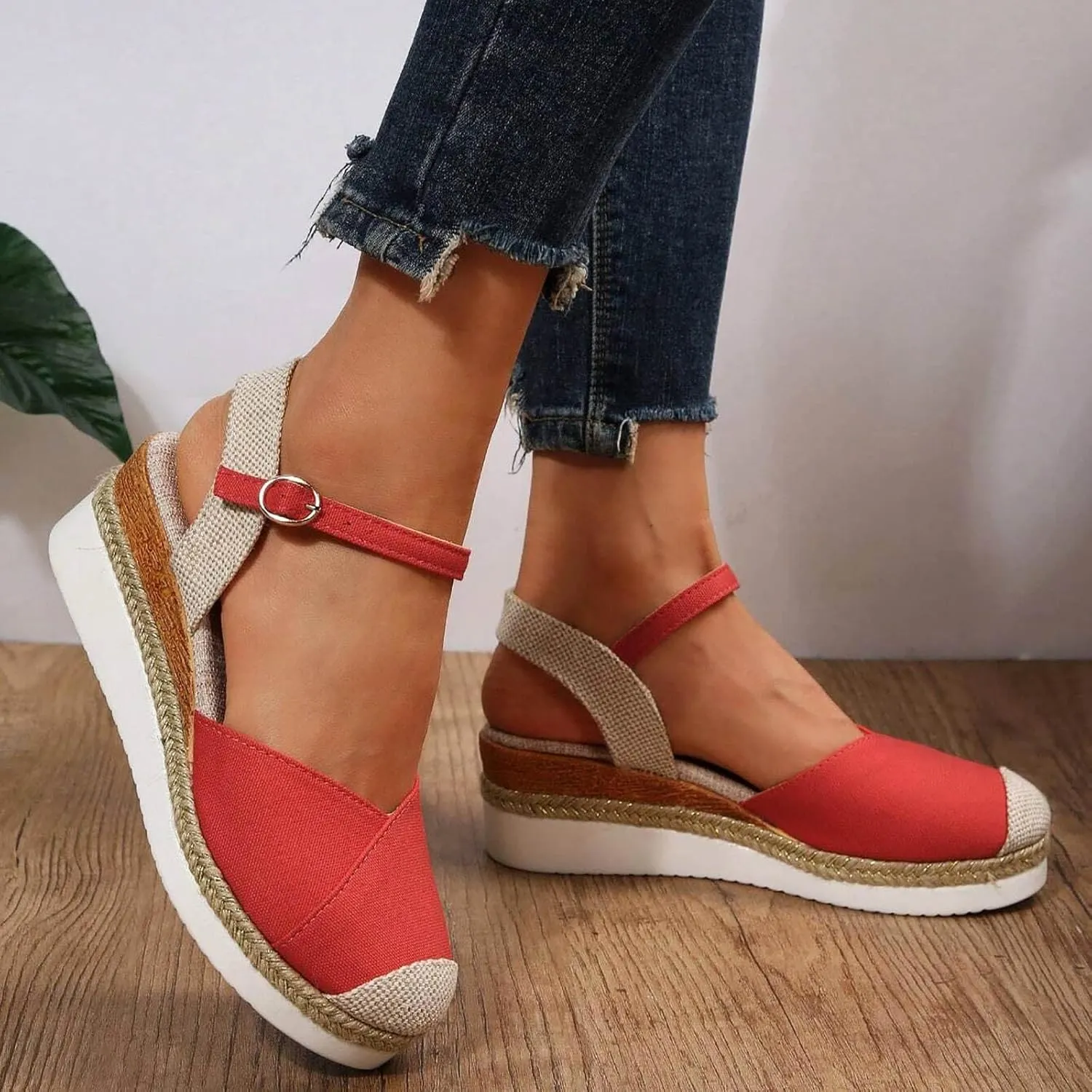 Wedge Sandals for Women Orthopedic Platform Summer Comfy Flat Open Toe Ankle Strap Strappy Fashion Outdoor Shoes