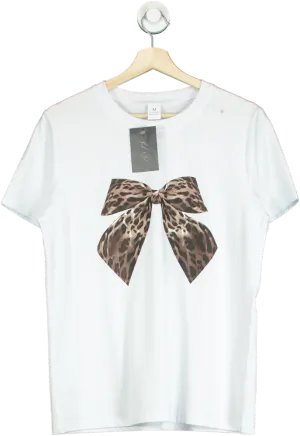 White Leopard Bow T-Shirt UK M