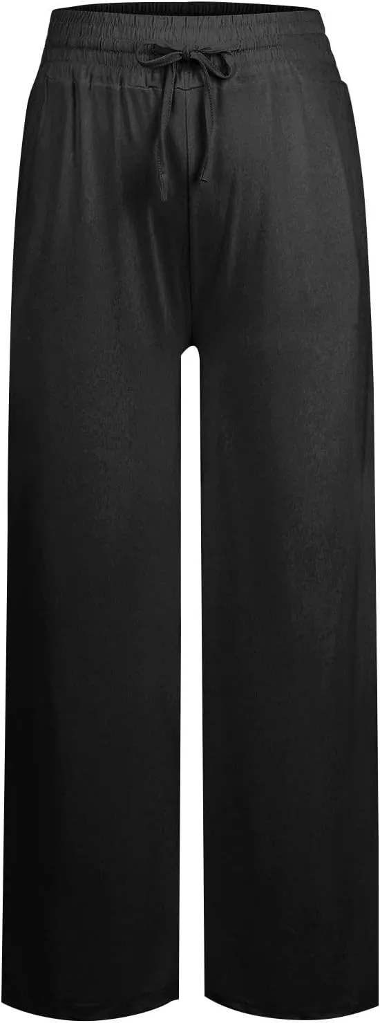 Wide Leg Lounge Pants for Women, Casual Boho Pants, High Waisted Palazzo Pants with Pockets for Work and Play