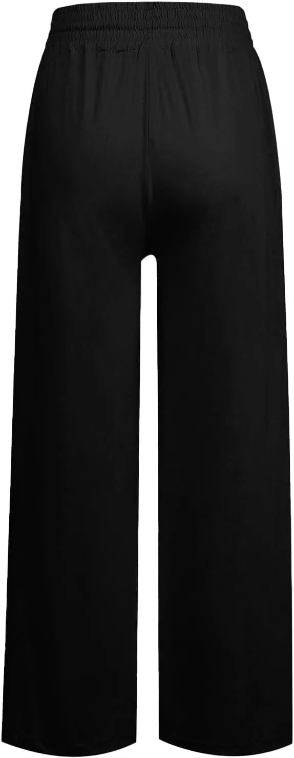 Wide Leg Lounge Pants for Women, Casual Boho Pants, High Waisted Palazzo Pants with Pockets for Work and Play