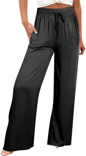 Wide Leg Lounge Pants for Women, Casual Boho Pants, High Waisted Palazzo Pants with Pockets for Work and Play