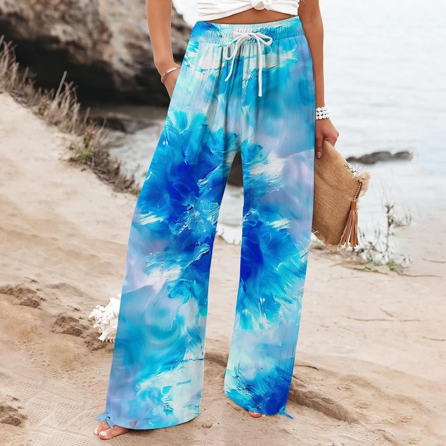 Wide Leg Pants for Women Womens Cotton Casual Loose Pants Comfy Work Pants with Pockets High Waisted Palazzo Pants