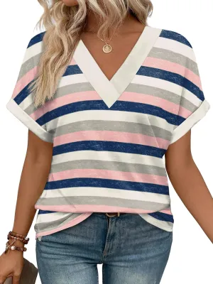 WIHOLL Womens Summer Tops Short Dolman Sleeve Shirts 2025 Fashion V Neck Outfits Clothes