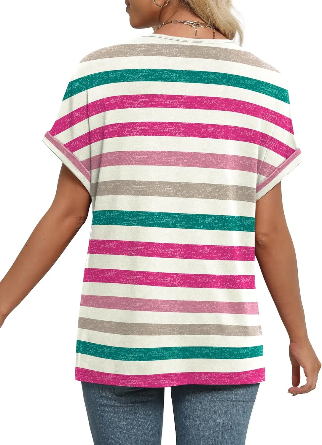 WIHOLL Womens Summer Tops Short Dolman Sleeve Shirts 2025 Fashion V Neck Outfits Clothes