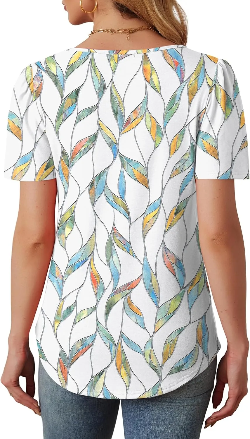 WIHOLL Womens Summer Tops Short Puff Sleeve Shirts 2025 Pleated Neck Outfits Clothing Blouses