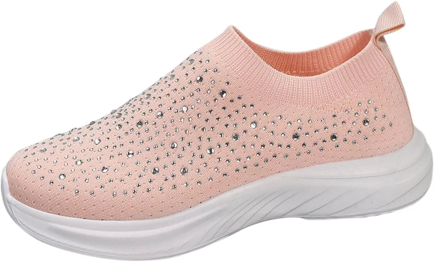 Winter Fashion Women's Sports Shoes Lightweight Woven Mesh Slip On Rhinestone Women's Sneakers (6 UK Soft red)