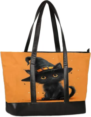 Witch Hat Hat Black Laptop Tote Bag for Women Lightweight Work Purse with Multiple Compartments Fits 13-15.6 Inch Laptop Tablet Shoulder Bag for Office Travel Daily Use