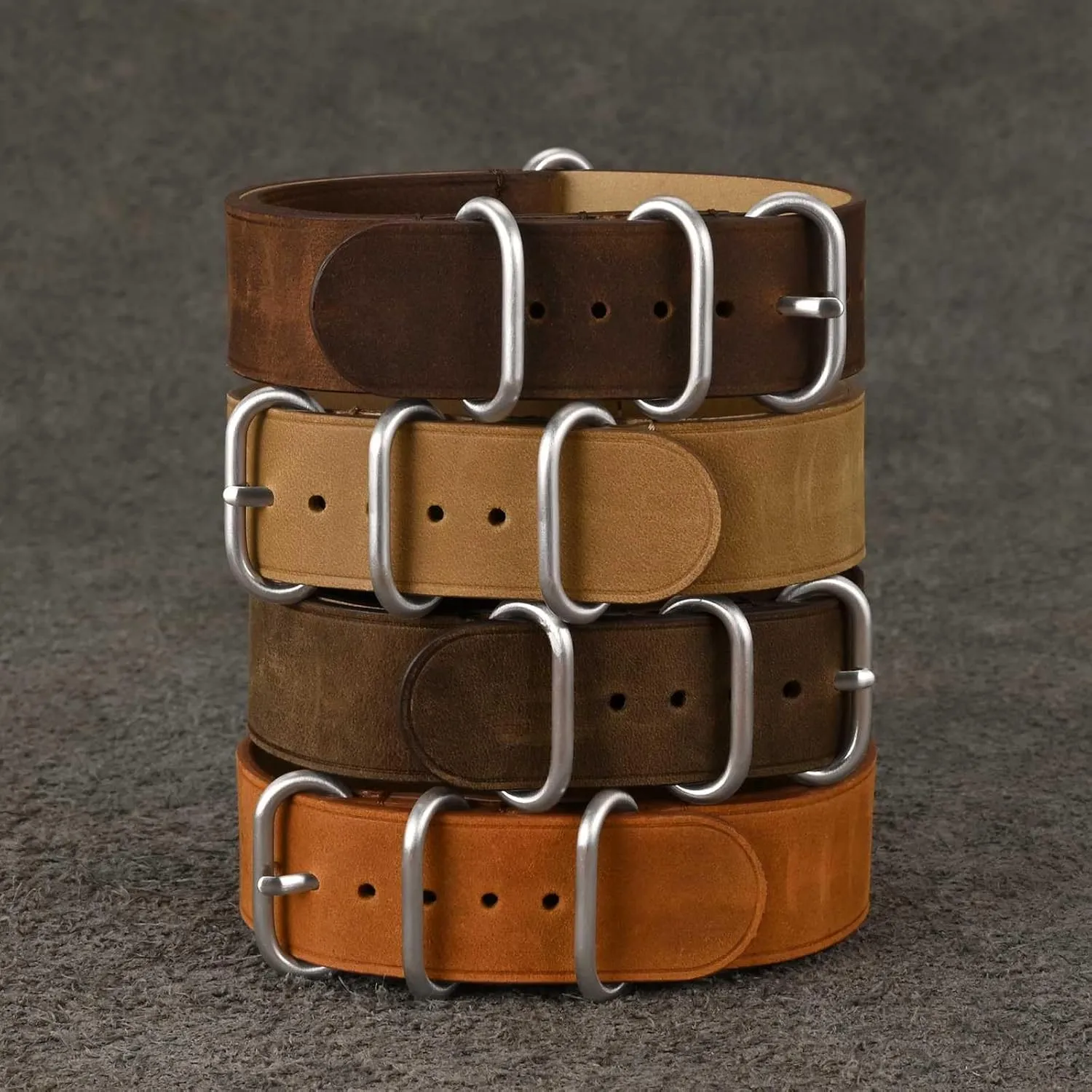 WOCCI 18mm One-piece Watch Band for Men, Top Grain Leather, Brushed Hardware (Bronze Brown)