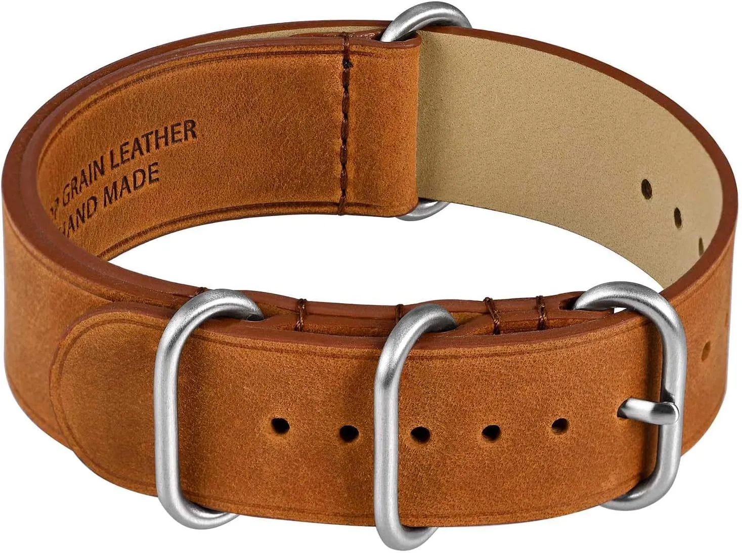 WOCCI 18mm One-piece Watch Band for Men, Top Grain Leather, Brushed Hardware (Bronze Brown)
