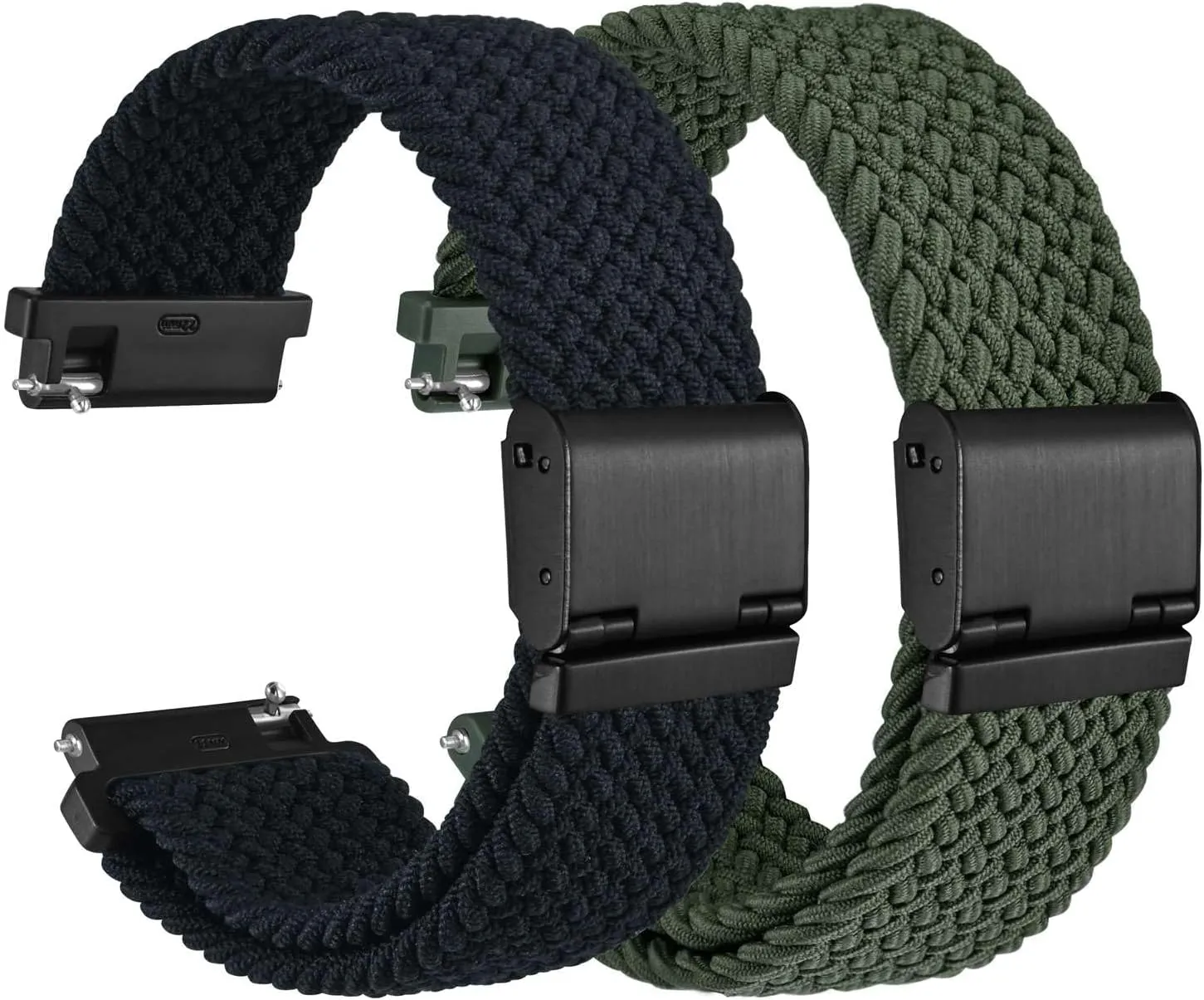 WOCCI 20mm Braided Nylon Watch Bands for Men and Women, 2 Packs Replacement Straps (Black Khaki Green)