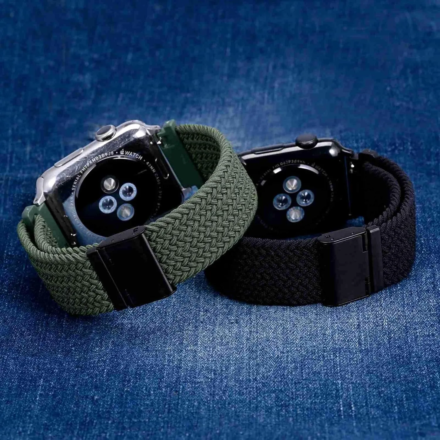 WOCCI 20mm Braided Nylon Watch Bands for Men and Women, 2 Packs Replacement Straps (Black Khaki Green)