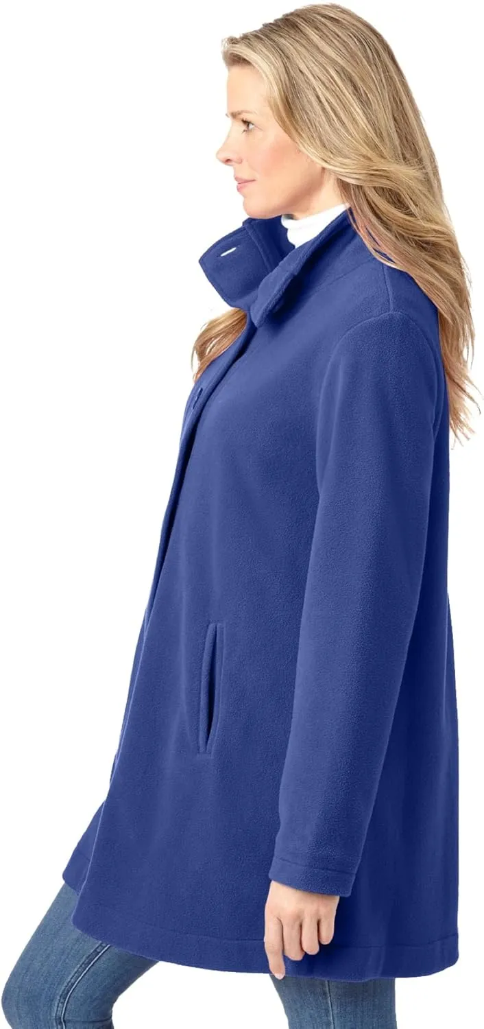 Woman Within Plus Size Fleece Swing Funnel-Neck Coat
