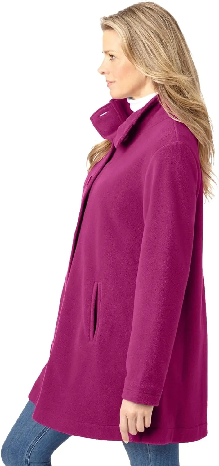 Woman Within Plus Size Fleece Swing Funnel-Neck Coat