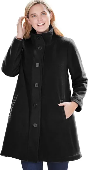 Woman Within Plus Size Fleece Swing Funnel-Neck Coat