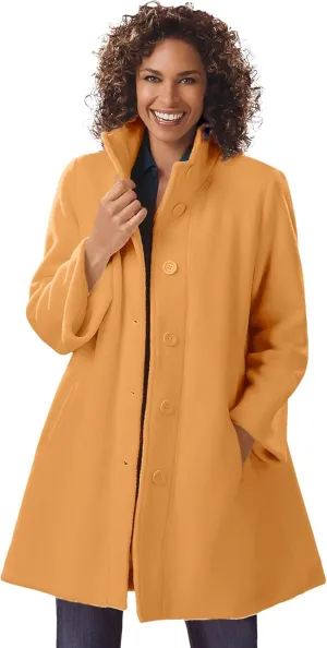 Woman Within Plus Size Fleece Swing Funnel-Neck Coat