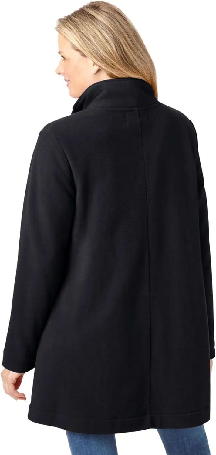 Woman Within Plus Size Fleece Swing Funnel-Neck Coat