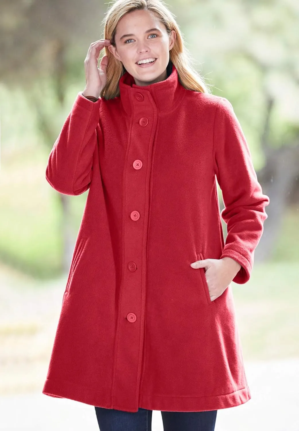 Woman Within Plus Size Fleece Swing Funnel-Neck Coat