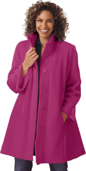 Woman Within Plus Size Fleece Swing Funnel-Neck Coat