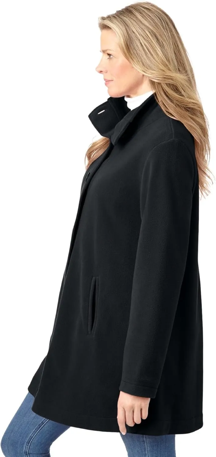 Woman Within Plus Size Fleece Swing Funnel-Neck Coat