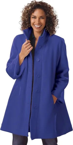 Woman Within Plus Size Fleece Swing Funnel-Neck Coat