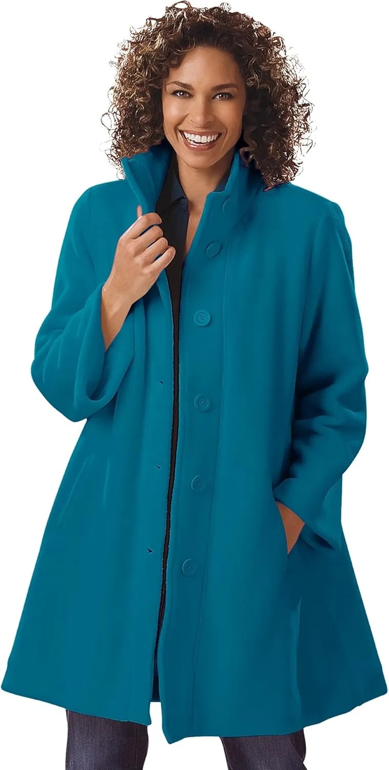 Woman Within Plus Size Fleece Swing Funnel-Neck Coat