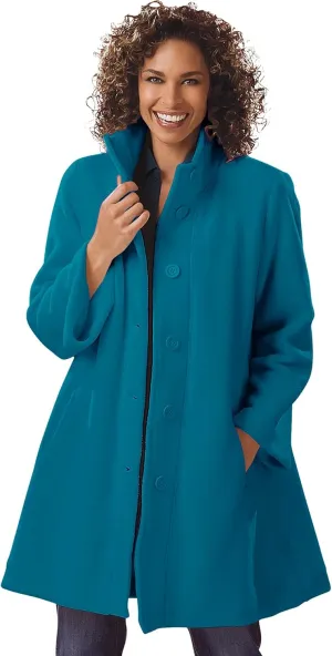 Woman Within Plus Size Fleece Swing Funnel-Neck Coat